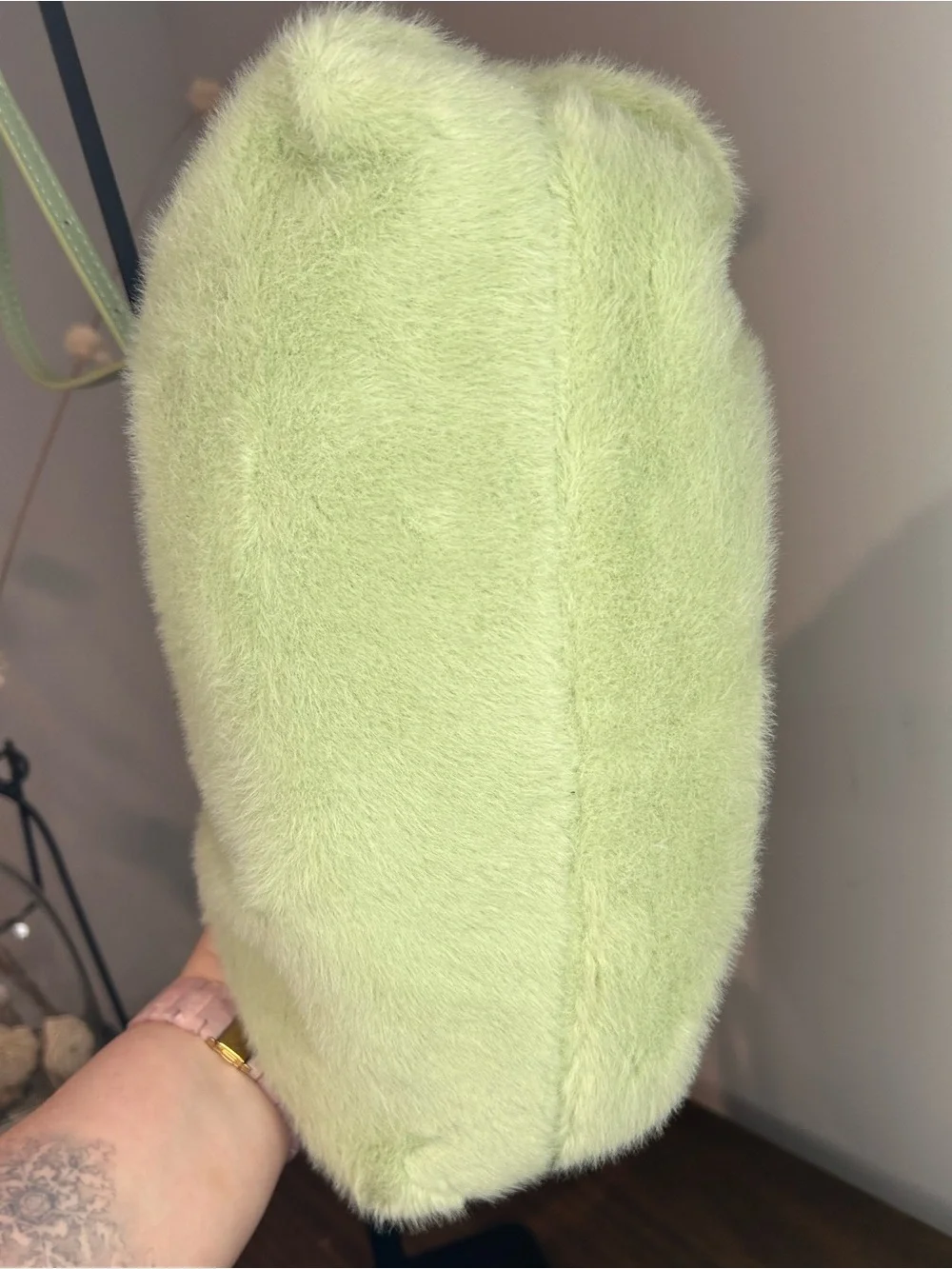 Anthropologie NWT Sage Green Faux Fur Shoulder Crossbody Bag with Pouch